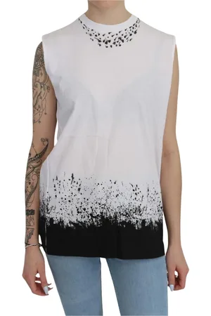 Dsquared2 Tops, Dames, Wit, M, Katoen, Mouwloze Top met Ronde Hals