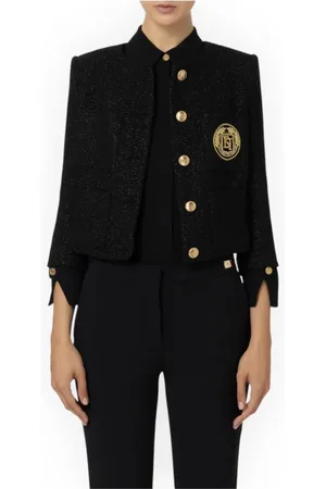 Elisabetta Franchi Jassen, Dames, Zwart, S, Polyester, Zip Up Crop Jas met Driekwart Mouwen