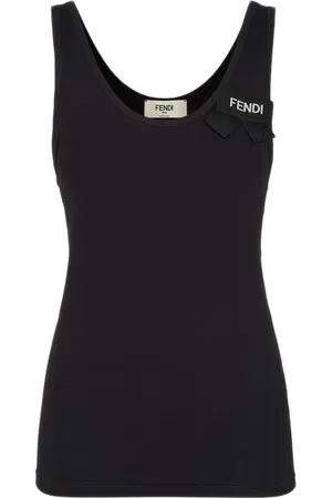 Fendi Tops, Dames, Zwart, L, Katoen, Mouwloze katoenen jersey top