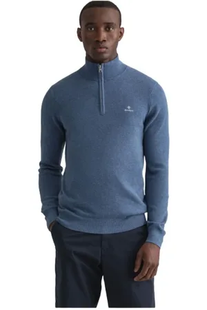 GANT Sweatshirts & Hoodies, Heren, Blauw, 5Xl, Katoen, Klassieke katoenen piqué sweater met halve rits