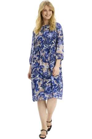 In Front Kleedjes, Dames, Veelkleurig, 2Xl, Blauwe Plissé Jurk met V-Hals