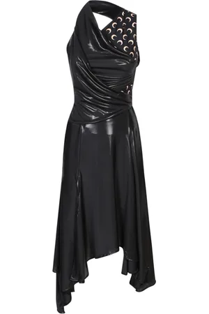 Marine Serre Kleedjes, Dames, Zwart, S, Asymmetrische Jurk van Geregenereerd Jersey