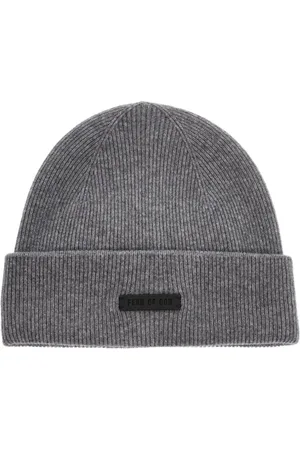 FEAR OF GOD Accessoires, unisex, Grijs, ONE Size, Cashmere Beanie met leren logo