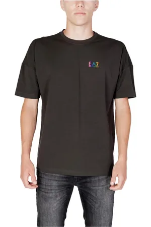 EA7 Tops, Heren, Grijs, S, Katoen, T-shirt van katoen met korte mouwen