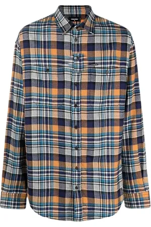 Dsquared2 Overhemden, Heren, Blauw, S, Katoen, Blauw en Geel Geruit Overhemd