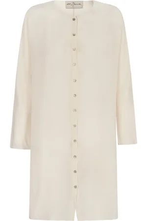 Cortana Blouses & Shirts, Dames, Wit, XL, Zijden Ivoorkleurig Shirt met Ronde Hals