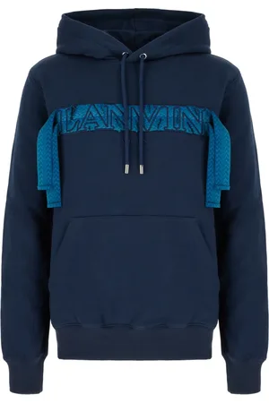 Lanvin Sweatshirts & Hoodies, Heren, Blauw, M, Katoen, Tape Logo Katoenen Hoodie
