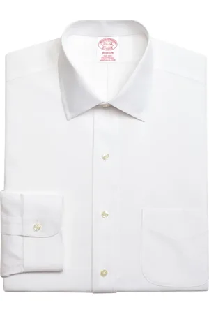 Brooks Brothers Overhemden, Heren, Wit, XS, Katoen, Effen Wit Slim Fit Strijkarm Katoenen Overhemd met Stretch en Ainsley Kraag