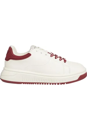 Emporio Armani Schoenen, Dames, Wit, 41 EU, Leer, Effen Lace-Up Sneakers