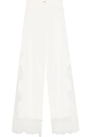 ERMANNO SCERVINO Broeken, Dames, Wit, S, Polyester, Witte Broek met Bloemmotief en Elastische Taille