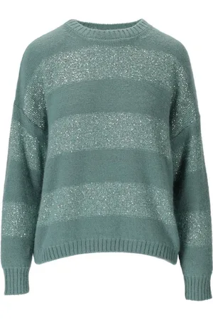 Max Mara Truien, Dames, Veelkleurig, L, Wol, Groene Mohair Trui met Ronde Hals