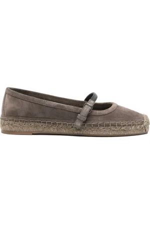 Brunello Cucinelli Schoenen, Dames, Bruin, 37 1/2 EU, Jute, Bruine platte schoenen met zijgesp