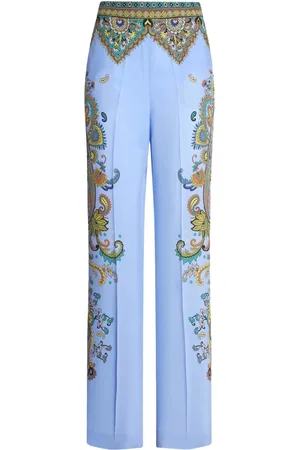 Etro Broeken, Dames, Blauw, L, Floral Silk Broeken
