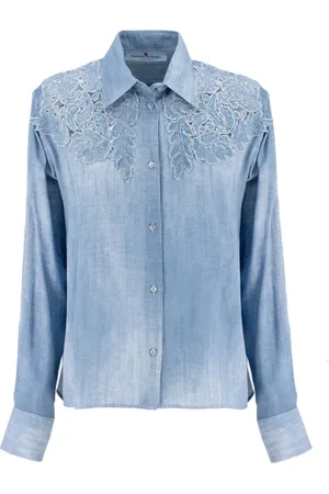 ERMANNO SCERVINO Blouses & Shirts, Dames, Blauw, XS, Denim, Vintage Lace Detail Shirt