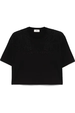 Elisabetta Franchi Tops, Dames, Zwart, M, Katoen, Katoenen Trui met Logo Detail