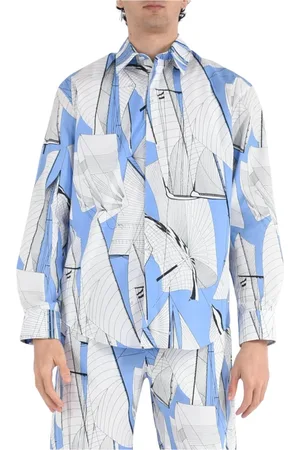 Msgm Overhemden, Heren, Veelkleurig, 2Xl, Katoen, Popeline Overhemd met Sail Race-print