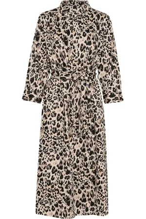 Part Two Kleedjes, Dames, Veelkleurig, 2Xs, Katoen, Neutral Leo Print Overhemdjurk