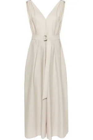 Brunello Cucinelli Kleedjes, Dames, , M, Grijze Quartz Mouwloze Jurk met Monile Detail