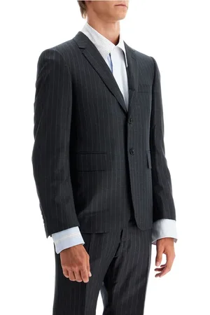 Thom Browne Jassen, Heren, Grijs, S, Wol, Nadelstreep Wollen Single-Breasted Jas