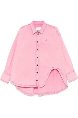 The Attico Blouses & Shirts, Dames, Roze, XS, Denim, Roze Bubblegum Geborduurd Denim Overhemd