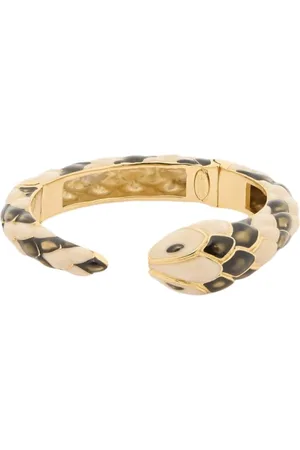 Roberto Cavalli Accessoires, Dames, Geel, ONE Size, Leer, Slangen Design Armband met Veeropening