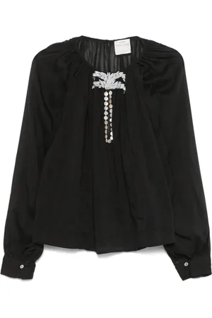 FORTE FORTE Blouses & Shirts, Dames, Zwart, S, Blouse met knoopmanchetten en keyhole-hals