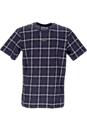 adidas Tops, Heren, Blauw, M, Katoen, Geruite Print Heren Tee Multicolor