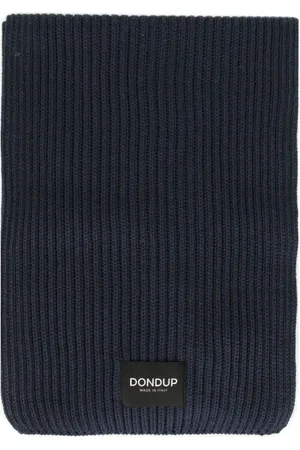 Dondup Accessoires, Heren, Blauw, ONE Size, Wol, Gebreide Sjaal met Logo Patch