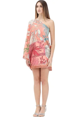 SIMONA CORSELLINI Kleedjes, Dames, Veelkleurig, S, Polyester, Korte one-shoulder jurk