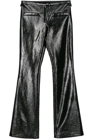 Courrèges Broeken, Dames, Zwart, S, Katoen, Snaps Vinyl Flared Broek