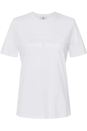Elisabetta Franchi Tops, Dames, Wit, XS, Katoen, Jersey T-shirt met geborduurd logo en strass-steentjes