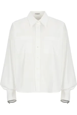 Brunello Cucinelli Blouses & Shirts, Dames, Wit, S, Katoen, Wit katoenen overhemd met kraag