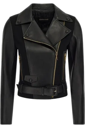 Roberto Cavalli Jassen, Dames, Zwart, S, Zwarte Leren Bikerjas Vrouw