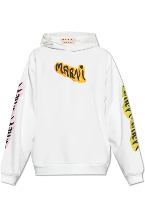 Marni Sweatshirts & Hoodies, Heren, Wit, S, Katoen, Graffiti Logo Loopback Hoodie