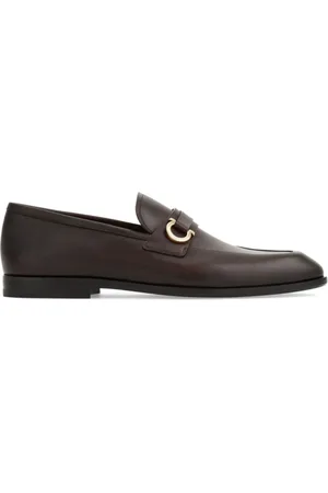 Salvatore Ferragamo Schoenen, Heren, Bruin, 42 1/2 EU, Leer, Kalfsleren Loafers met Metalen Bandzool