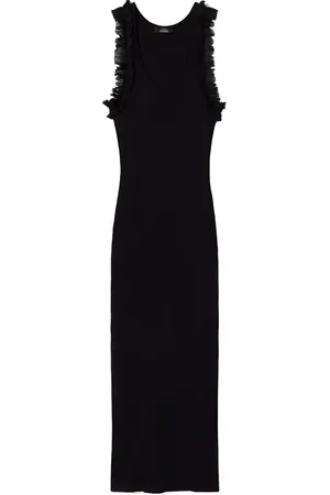Twin-Set Kleedjes, Dames, Zwart, M, Katoen, Geribbelde Katoenen Bodycon Jurk met Gerimpelde Details