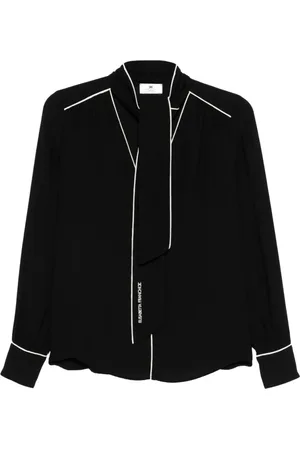 Elisabetta Franchi Blouses & Shirts, Dames, Zwart, S, Viscose Blouse met Gouden Knopen