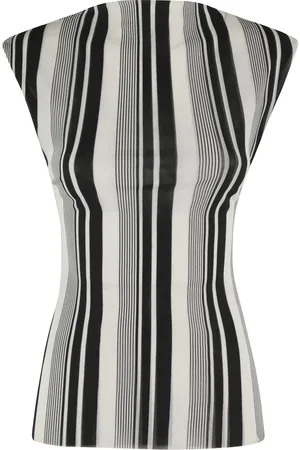 Serafini Tops, Dames, Veelkleurig, S, Tule, Gestreepte Mesh Tanktop Ivoor/Zwart