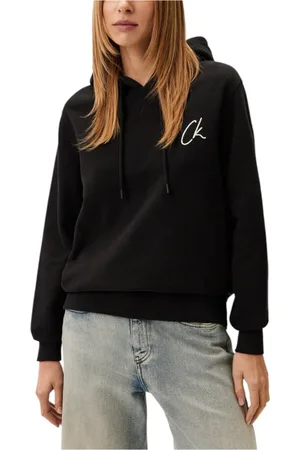 Calvin Klein Sweatshirts & Hoodies, Dames, Zwart, L, Katoen, Zwarte Hoodie van Katoen voor Vrouwen