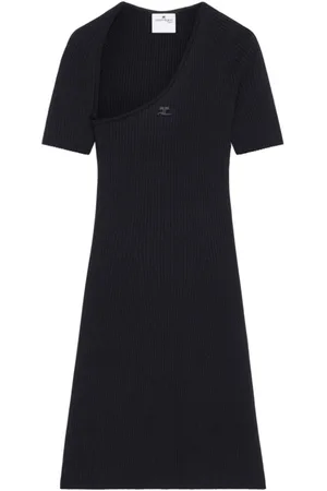 Courrèges Kleedjes, Dames, Zwart, M, Geribbelde Gebreide Jurk met Logo