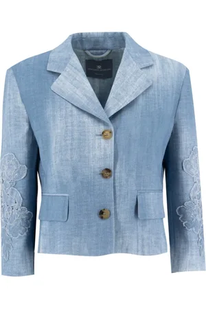 ERMANNO SCERVINO Jassen, Dames, Blauw, M, Denim, Denim Effect Floral Appliqué Jas