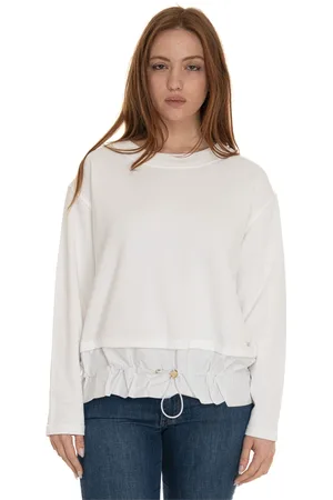 FAY Sweatshirts & Hoodies, Dames, Wit, L, Katoen, Bimateriaal Crewneck Sweatshirt met Trekkoordzoom