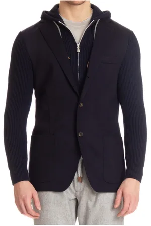 ELEVENTY Jassen, Heren, Blauw, L, Katoen, Bimaterial Jas
