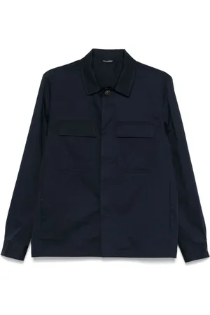 D.A. Daniele Alessandrini Jassen, Heren, Blauw, L, Navy Blauwe Jas Camp Kraag