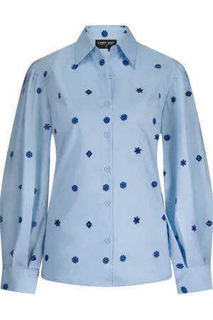 Lady Day Blouses & Shirts, Dames, Blauw, S, Katoen, Cannes Sky Blouse met Pofmouw
