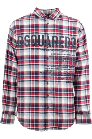 Dsquared2 Overhemden, Heren, Rood, L, Katoen, Logo Bedrukte Geruite Overhemd