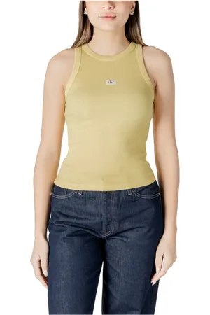Calvin Klein Tops, Dames, Geel, S, Katoen, Geel Mouwloos Katoenen Top