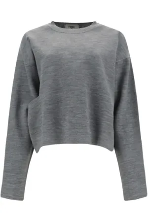 Fendi Sweatshirts & Hoodies, Dames, Grijs, S, Wol, Monochrome Wollen Crop Trui