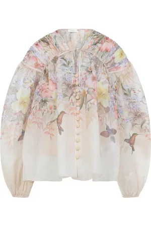 ZIMMERMANN Blouses & Shirts, Dames, Veelkleurig, S, Linnen, Linnen-Zijden Shirt