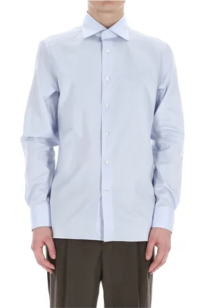 Ermenegildo Zegna Overhemden, Heren, Blauw, XL, Katoen, Heldere Blauwe Katoenen Overhemd